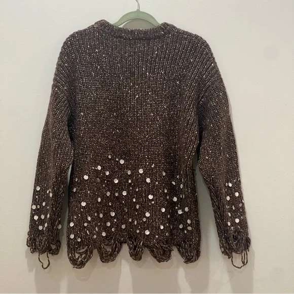 Zara Brown Sweater with Sequin Accents - Picture 3 of 3